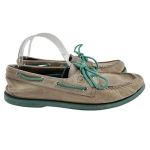 Sperry topsiders mens boat shoes size 9 gray teal leather preppy